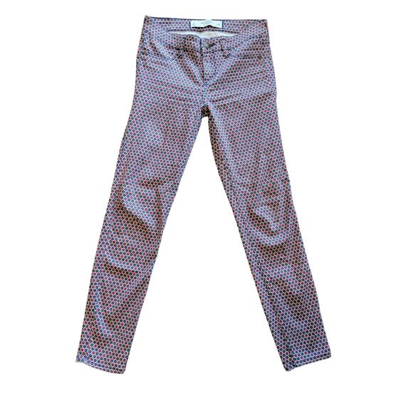 Abercrombie & Fitch Print Jeans Womens 25 Waist Denim Blue Orange Stretch Print - Picture 1 of 7